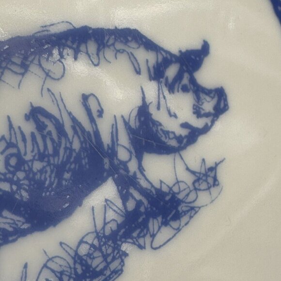 Anthropologie Dinner Plate Pig Squirrel Japan White Blue Decor Farmhouse Retired - Picture 8 of 10